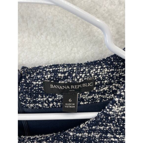 Banana Republic Sheath Navy Black WhiteTweed Dress Size‎ 6 Cap Sleeve - Picture 2 of 7